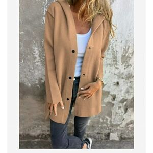 Casual Single-Breasted Hooded Women's Jacket Coat, 3XL